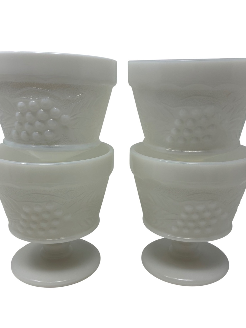 Vintage Milk Glass Sherbet Dessert Cups Grape & Leaves Pattern Set of 4 Cottage